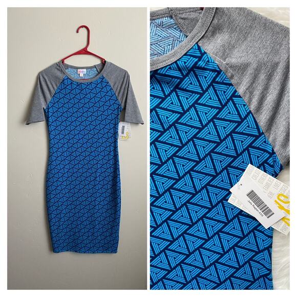 Lularoe XXS Julia Raglan Dress- Blue and Gray Geometric Print - Picture 3 of 3